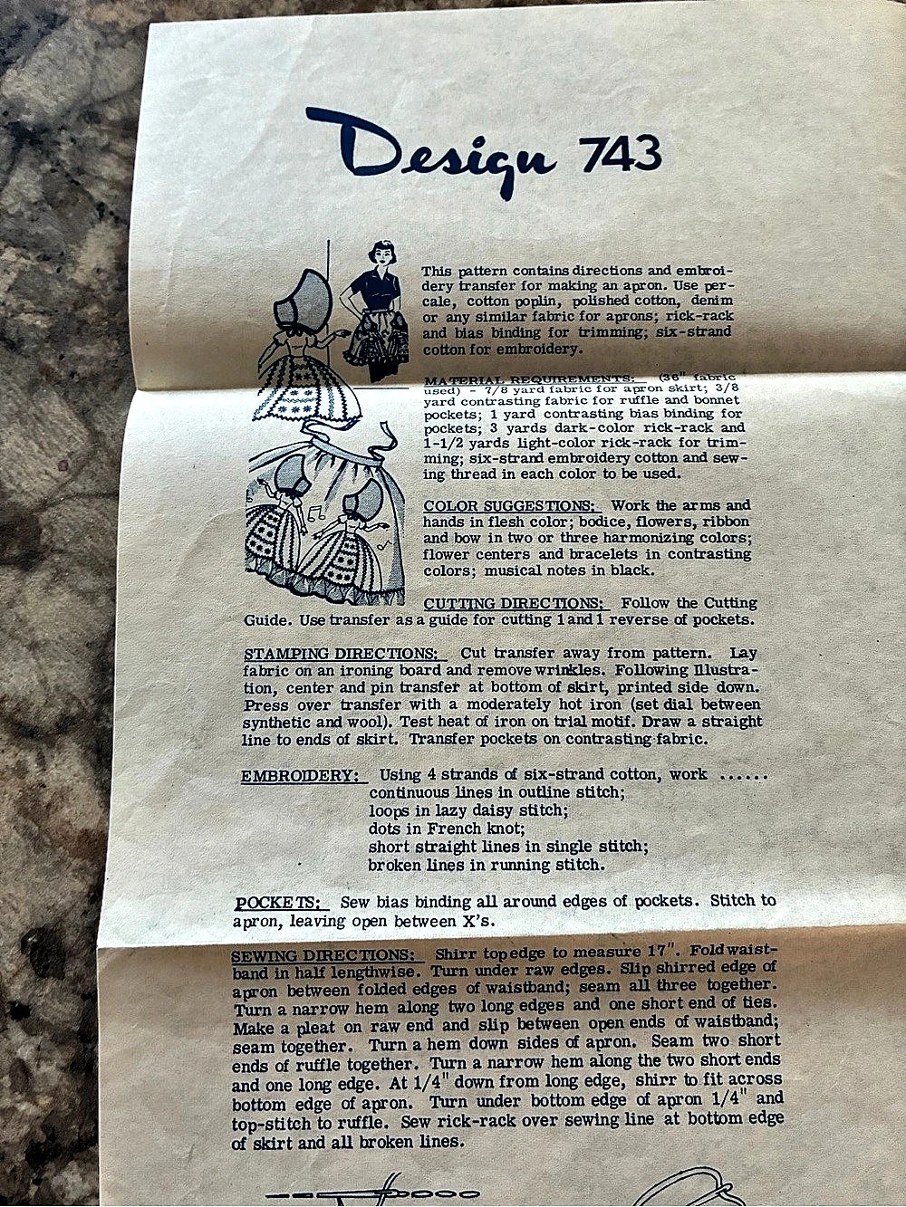 Design 743 Vintage Embroidery Transfer Apron Pattern